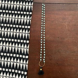 Aqua bead long necklace/Boho Tassel necklace